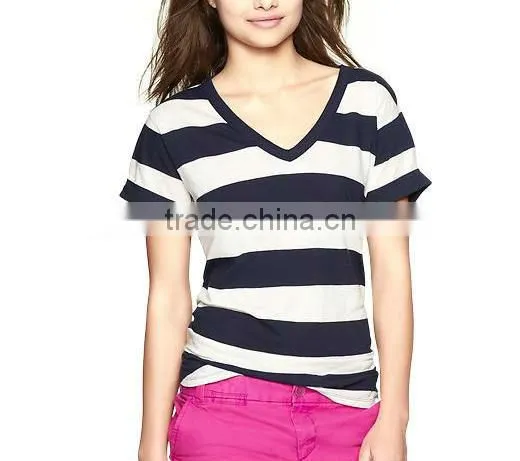 Bold striped V neck t shirt for womens