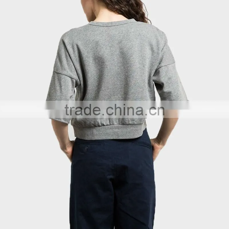 china alibaba fashion design hoddies half sleeve crew neck grey color women's hoddies