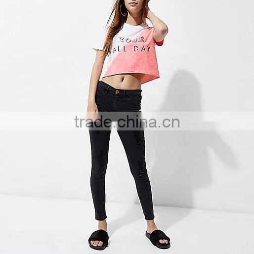 2017 o-neck new fashion design mix color casual crop top for woman