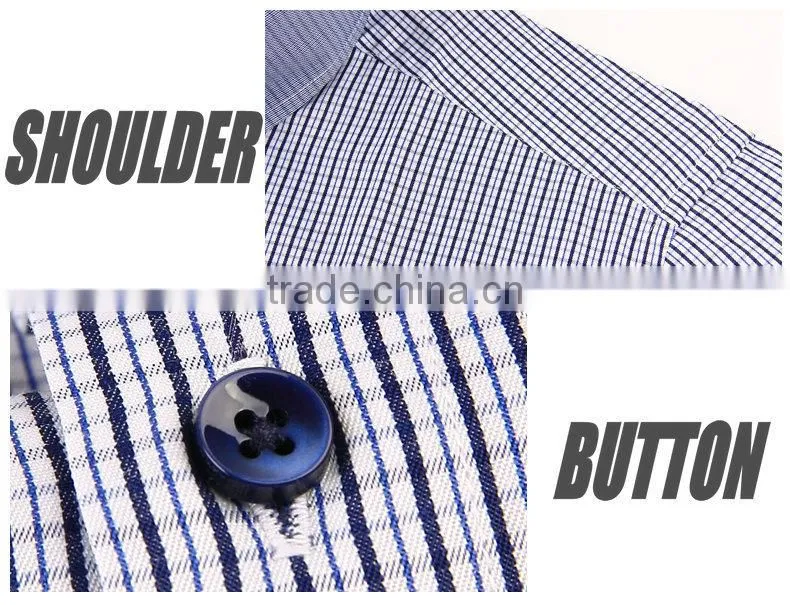 double collar shirt with woven tape decoration cuff check design non iron shirt