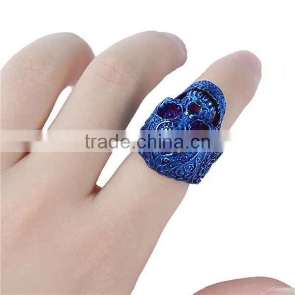 Hot Selling Blue Skull Titanium Steel Punk Unadjustable Rings