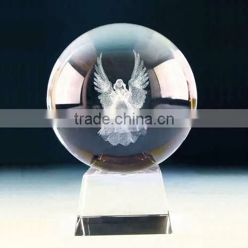 3D laser engraving crystal ball with two butterfly and flower