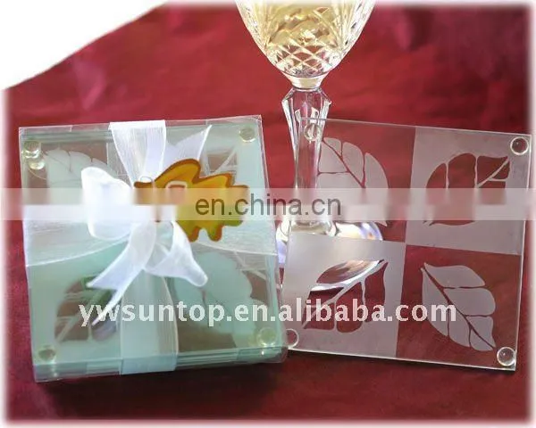 leaf patterns glass coaster wedding table return gift for guests