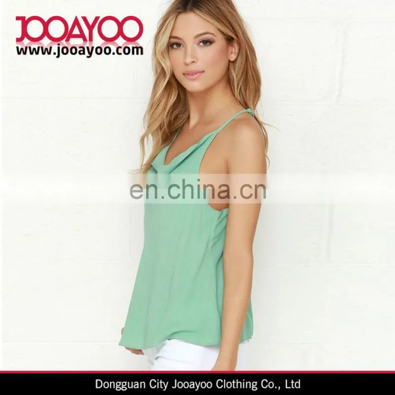 Elegant Ladies Pretty Adjustable Strap Draping Neckline Mint Green Tank Top