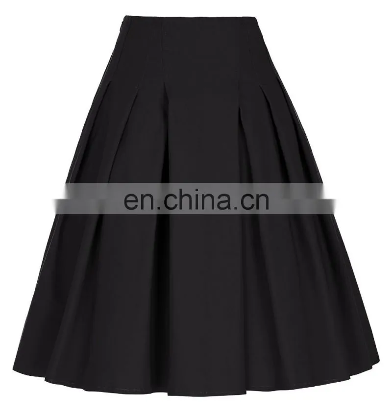 Grace Karin Women Solid Color High Stretchy Vintage Retro A-Line Short Black Skirt CL010451-1