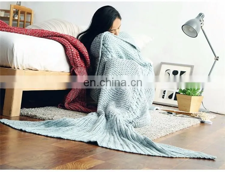 Handmade crotched mermaid charming colorful tail blanket adult kids knit throw bed wrap blanket