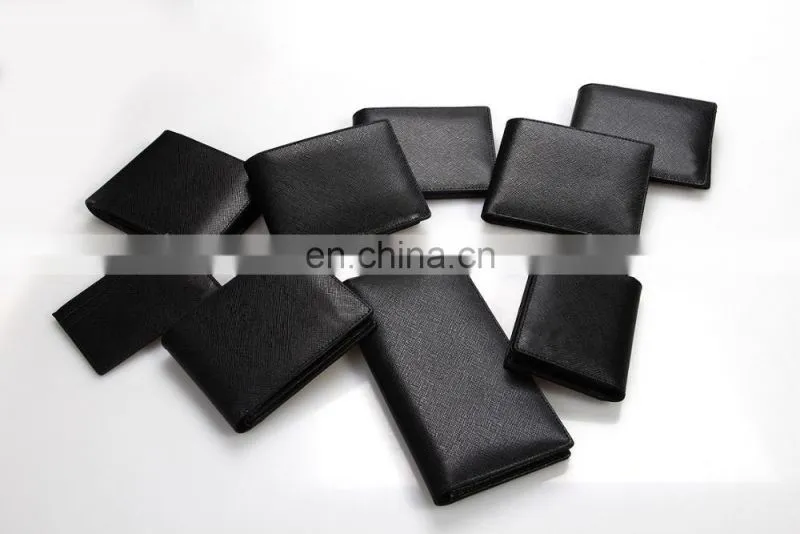 Fashion Handmade black slim mens wallet genuine leather