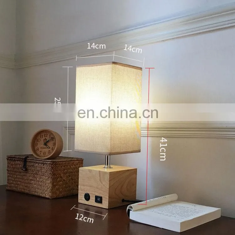 Solid wood table lamp USB home living room bedroom bedside led night light creative warm light remote control lamp