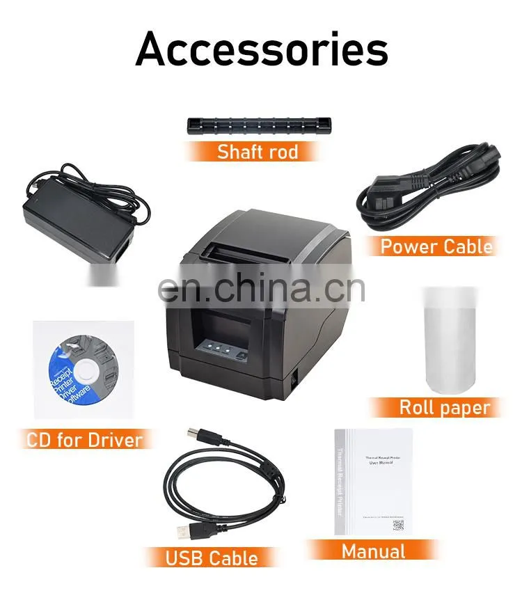 80mm Thermal Receipt POS Printer Kitchen Supermarket Sticker Machine High speed