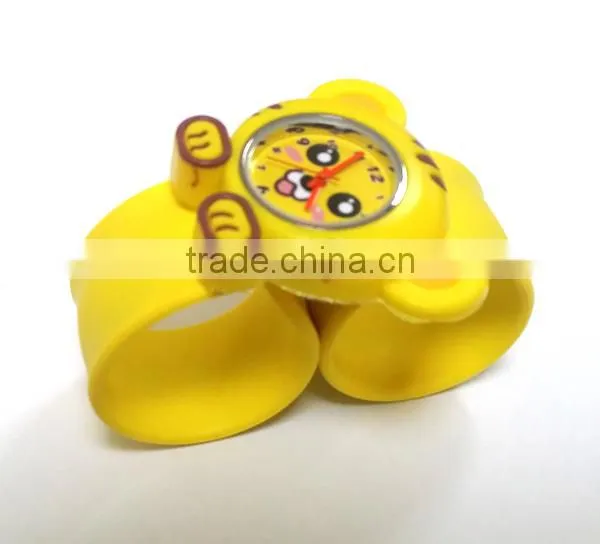 cute tiger slap watch glass face quartz movt silicone strap for child slap cartoons watch