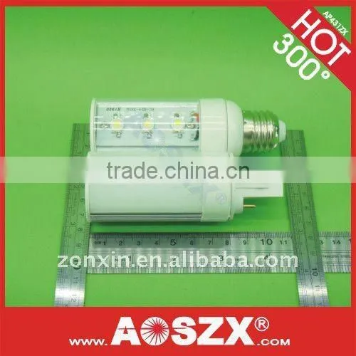 2011 NEWEST 3W 300LM G24 LED PL light bulb Aluminum +OMMA E27 E26 LED PL Bulb B22 B14 DC12V 24V