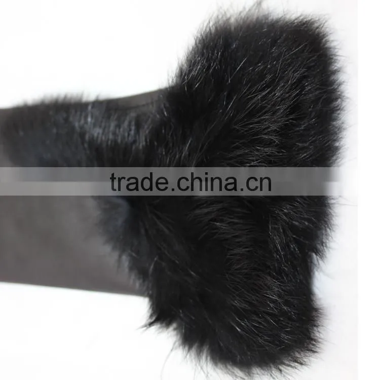 Fashion lady sheepskin leather gloves With fox fur