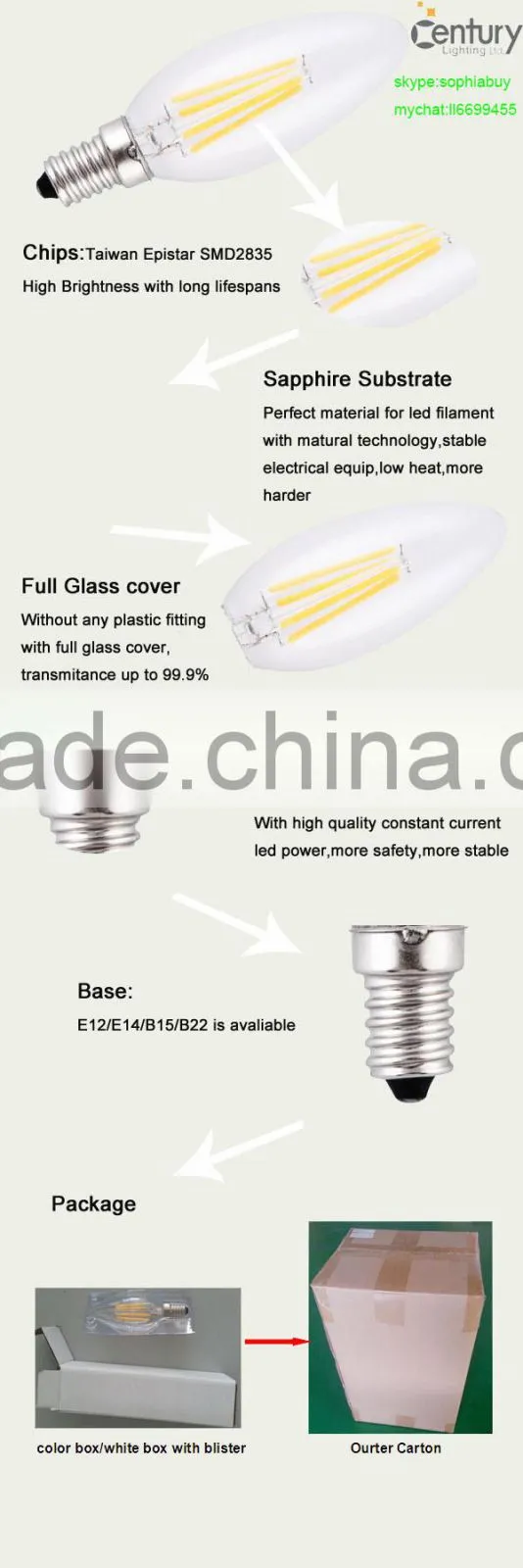 China Supplier Hot Lights Shenzhen e14 candle led bulb