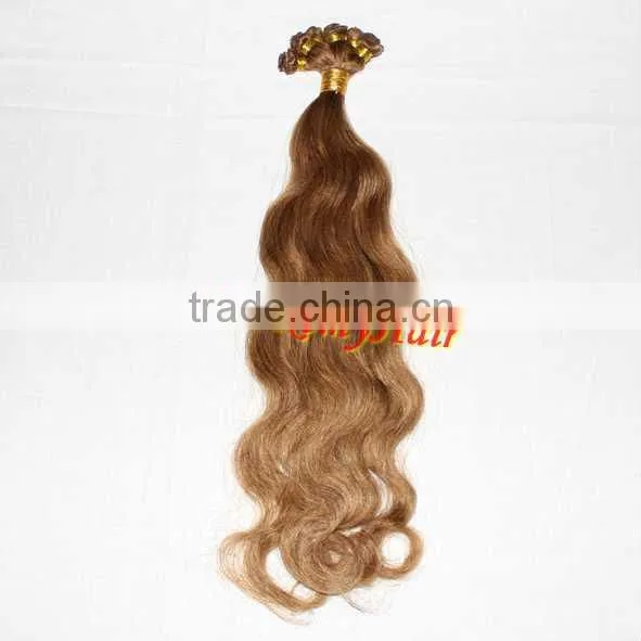 hand tied weft blonde curly remy weft hair extension body wave 100% human hair
