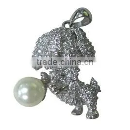 dog pendant 925 sterling Silver pendant rhodium plated pearl&cz setting