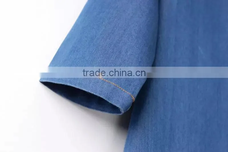 2015 New arrival Latest half sleeve denim woman dress blue denim woman dress