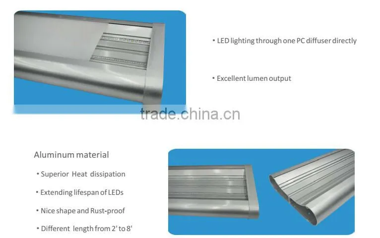 Aluminium housing with acrylic cover IP44 high wattage 60w office batten light