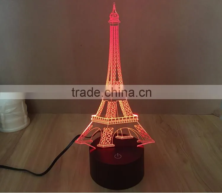 3D Colorful Led Romantic Creative Desk Bedroom Eiffel Tower Shape Night Light Lamp desk decoration birthday gifts