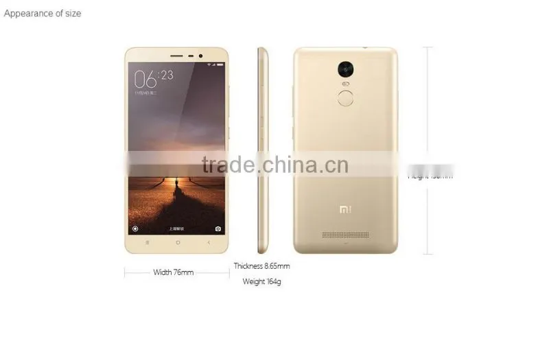 Hot Sale Original Xiaomi Redmi Note3 3GB RAM 32GB ROM 4000mAh google play MIUI 7 Fingerprint ID OEM Smart Phone Mobile Cell ODM