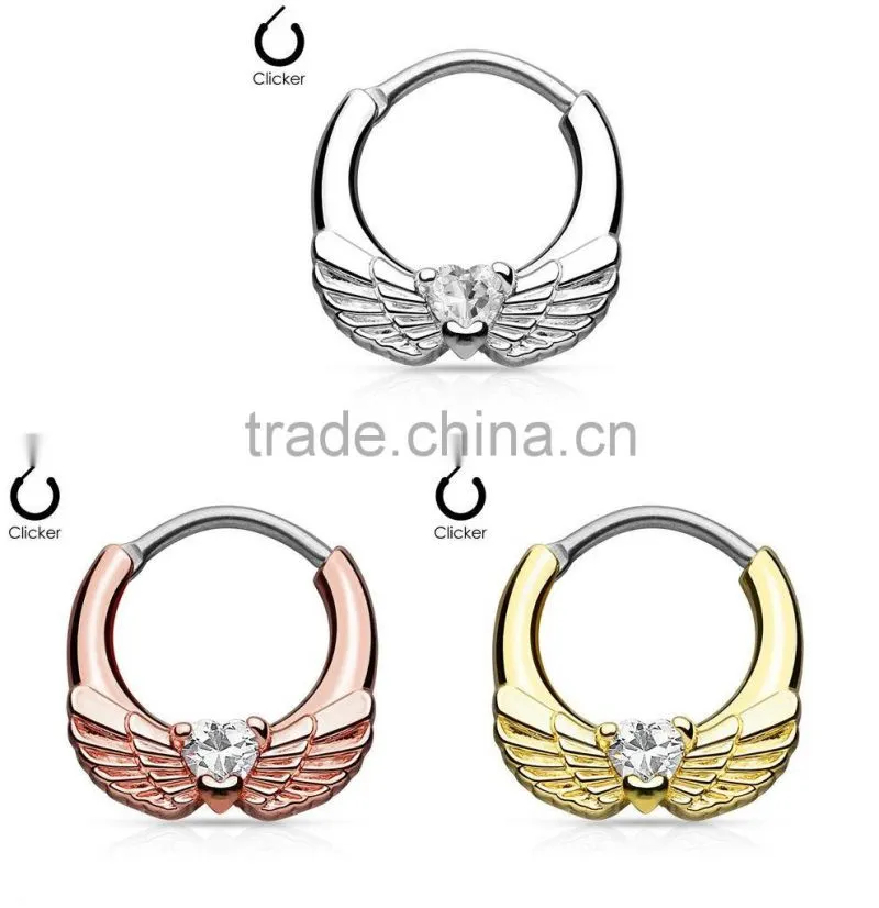 Crystal Winged Surgical Steel Septum Clicker