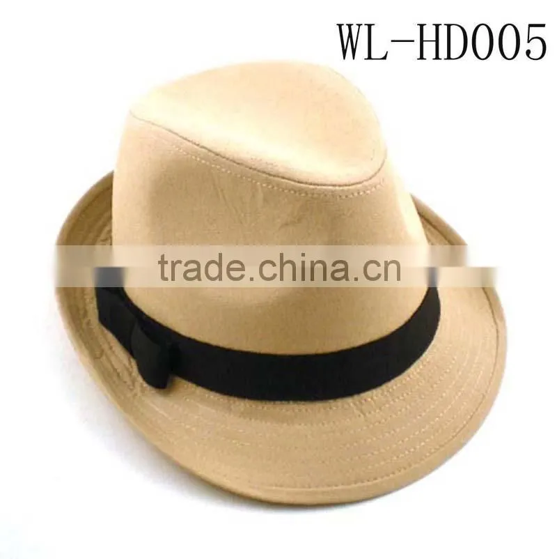 WL-HD005 100% COTTON CANVAS FEDORA WITH BLACK TRIM FOR WOMEN