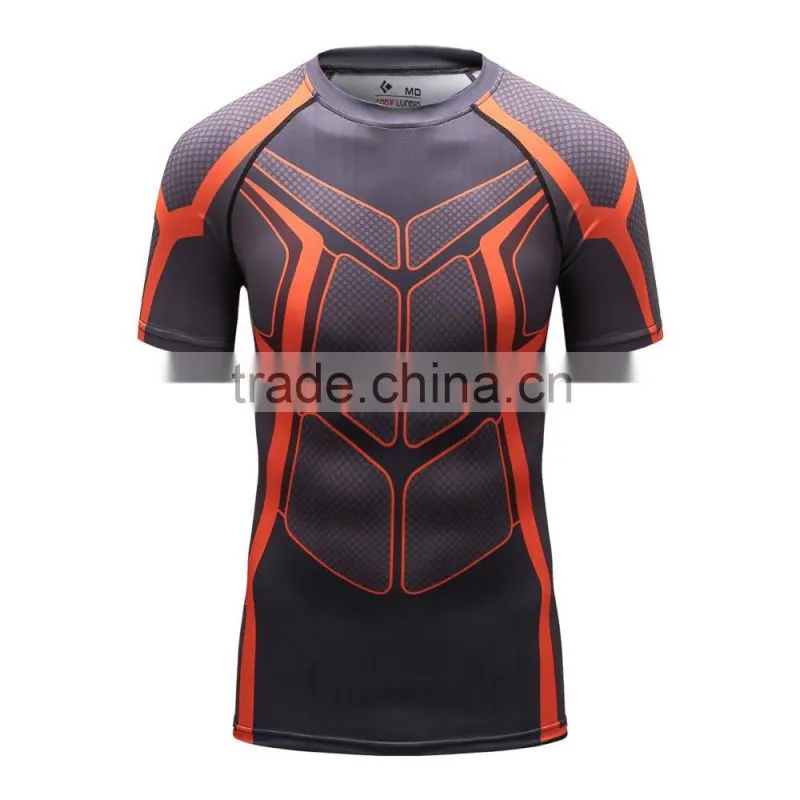 2016 New Design Online Wholesale Shop Gym Fintess Sport Printing T Shirts Fast Drying Fitness GYM Base Layer Tops