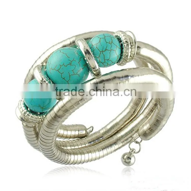 turquoise bead adjustable european 3 three layer bracelet