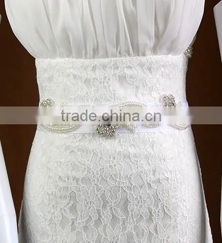 Wholesale beaded wedding accessory rhinestone pearl bridal sash jewelry applique WA003