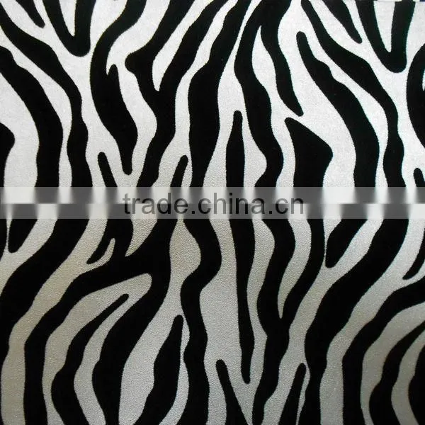 PU leather surface with flocked animals design for handbag and shoes usage