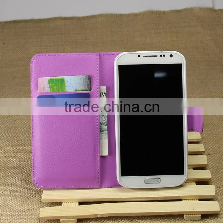 Hot Selling Ultra Thin Lichee PU Leather Case Wallet Folio Flip Cover for Samsung GALAXY S4 i9500
