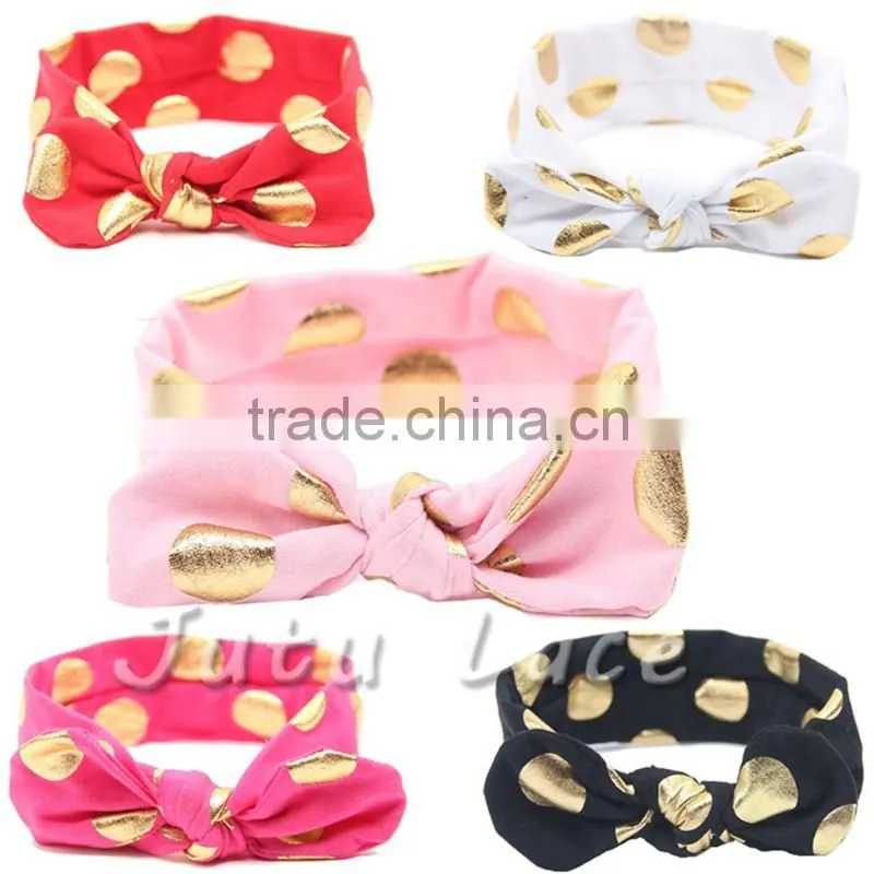 Flashing gold polka-dots bow headband- hair bow headwrap-stretchy knotted headwraps