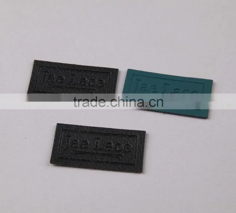 Green Color Embossed Logo Fake Leather Patch PU Label