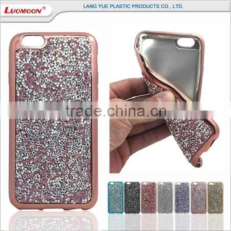 electroplating diamond tpu phone case back cover with frame for iphone 5 5s 6 6s 7 plus