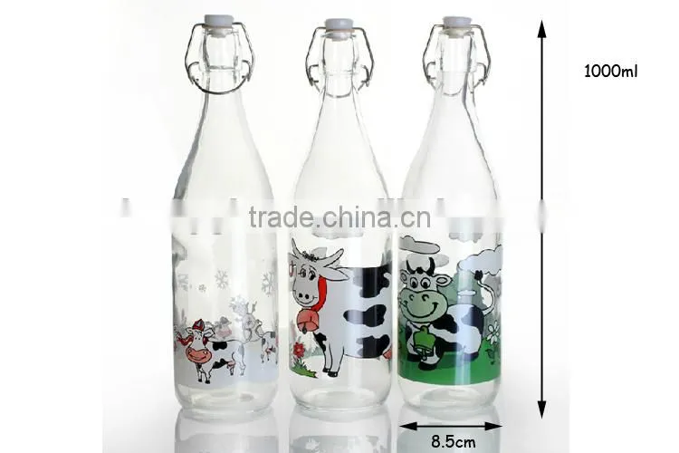 1000ml Glass drinking bottle with metal clamp lid