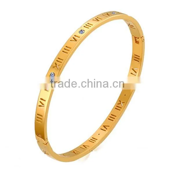 Stainless Steel Jewelry Rhinestone Roman Numerals Bracelet