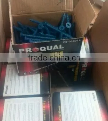 Flat head concrete screw with high-low thread blue ruspert plated