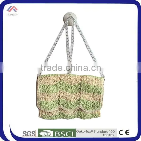 Multicolor Crochet Straw Bag With Metal Handle
