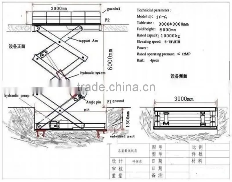 10 Tons Capacity 6m Height Stationary Scissor Cargo Lift Platform