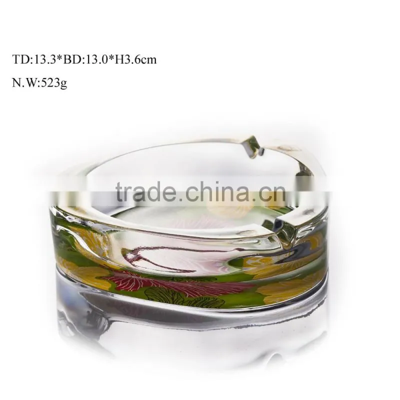 manufactory supply glass ashtray with print logo round ashtray