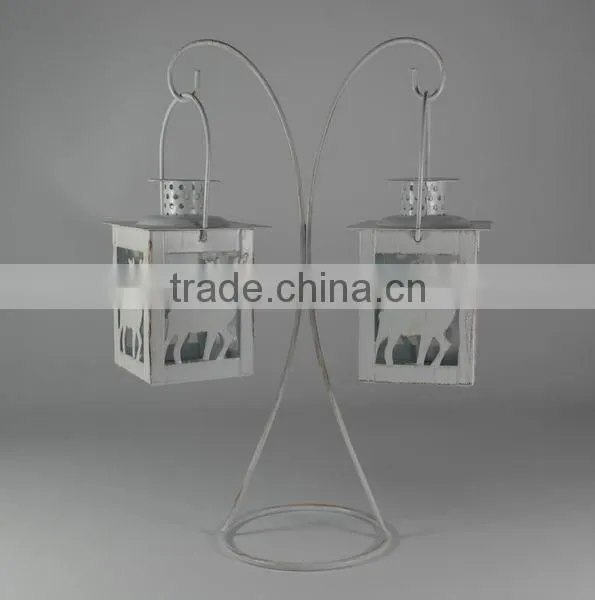 Metal stand with two christmas deer lantern