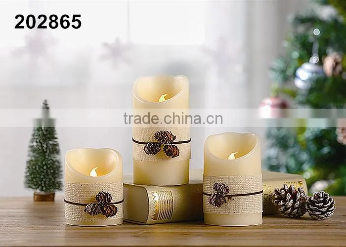 S/3 Flameless LED Christmas Candles With Pinecone Pendant