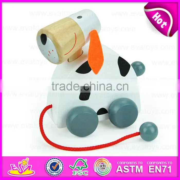 2015 Promotional toy Funny Kids Pull line dog toys,Wooden children pull string toy,High quality wooden pull animal toy W05B100