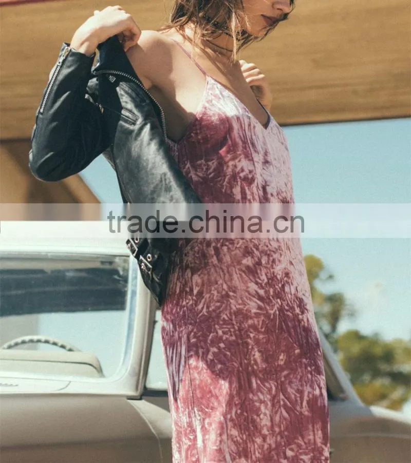 Guangzhou Wholesale Clothing OEM Pink Undertone Velvet Plain Slip Dress