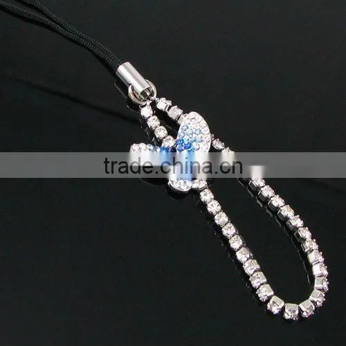 fashion crystal butterfly mobile charm, high class sparkly cell phone accessories, strass crystal mobile accessories