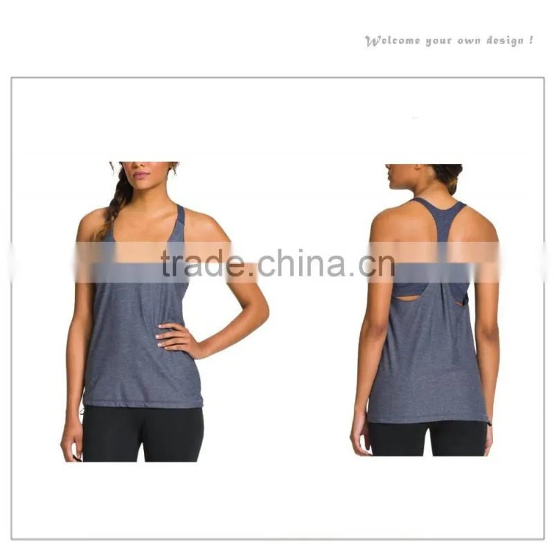 Body Fitted Yoga Y Back Tank Top With Striped Build-in Bra Inside Gym tank top
