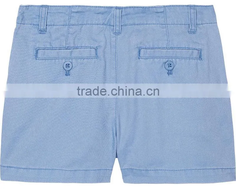 High Quality Solid Colored Belt Loop Boys Denim Shorts Made of Twill