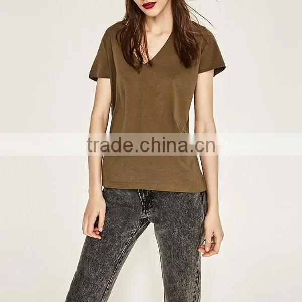 100% cotton V neck t shirt for women wholesale in china