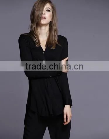 Loose high quality long sleeve cotton jersey t shirt for women