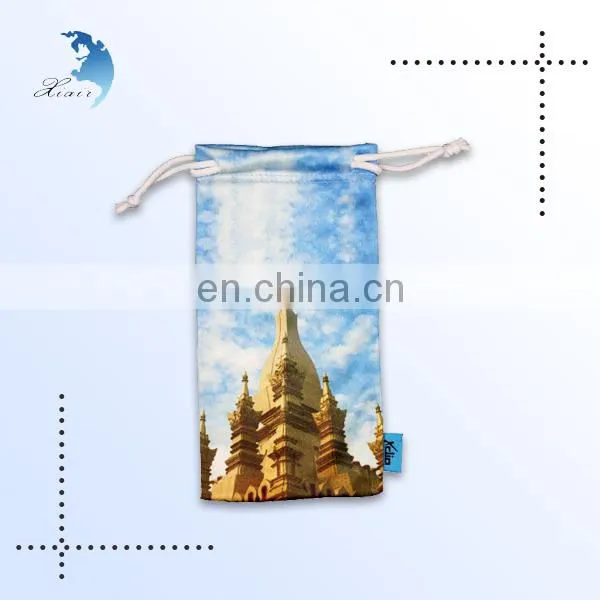 Best price of drawsting mobile phone pouch textile prints phone bag with custom design