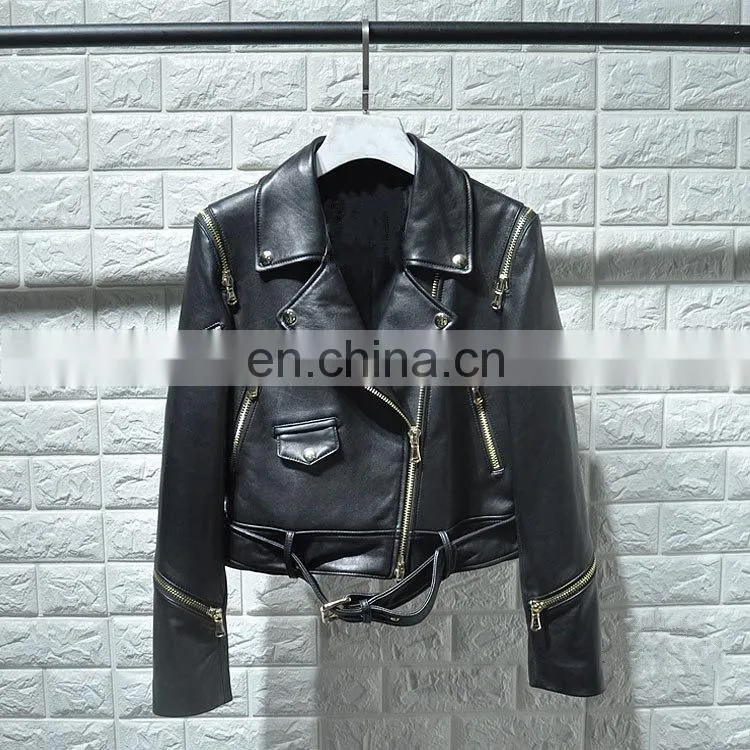 High Fashion Real Leather Jacket Woman Cheap Short Leather Spring Jackets Women